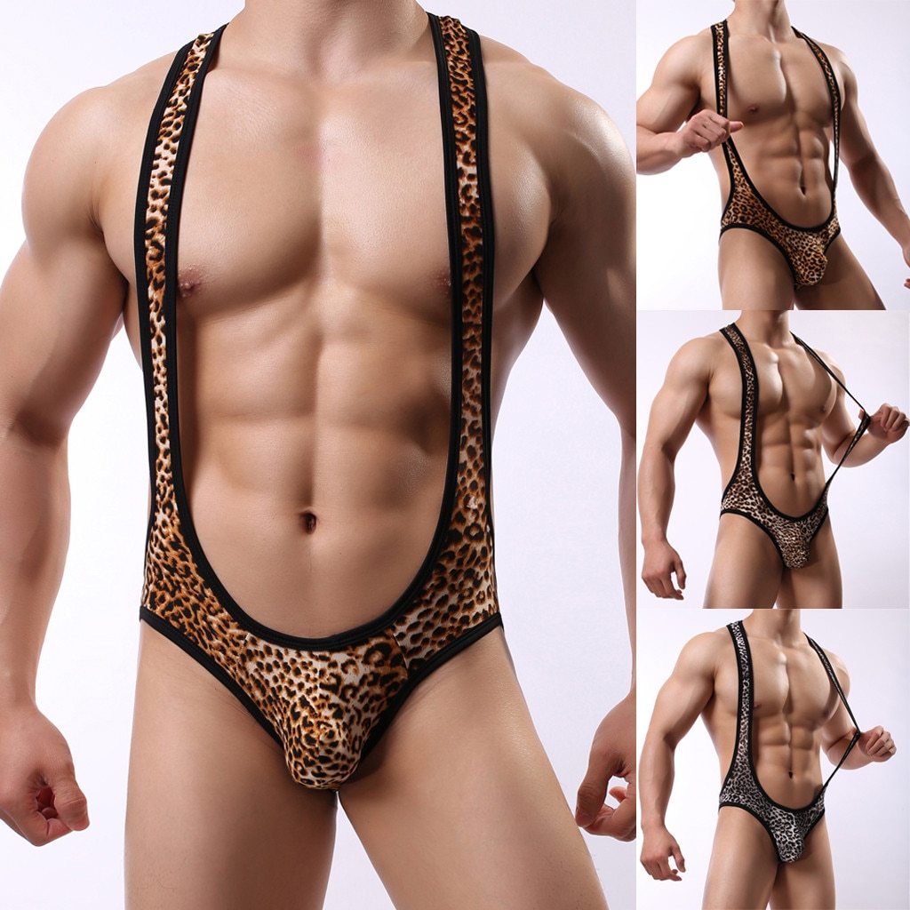 Male sexy leopard jumpsuit