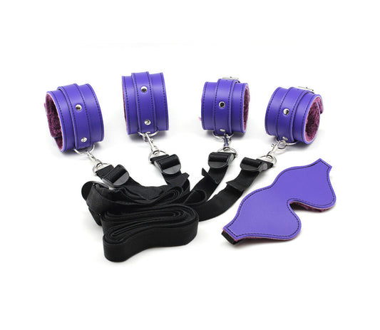 Bed Strap Leather Handcuffs with Belly Band & Eye Mask Set